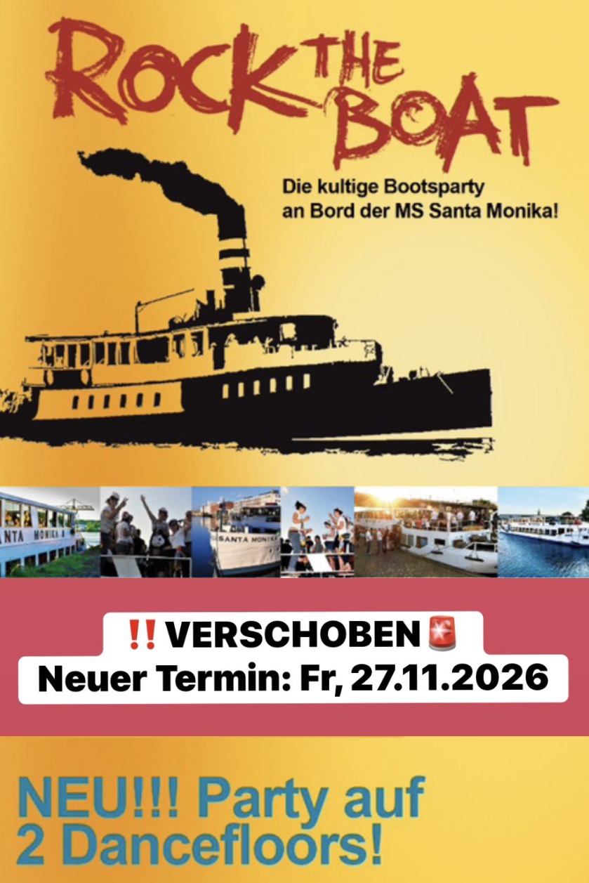 Veranstaltungsbild für BOOTSPARTY / NEU!!! Party auf zwei Dancefloors! FREITAG, 27. NOVEMBER 2026