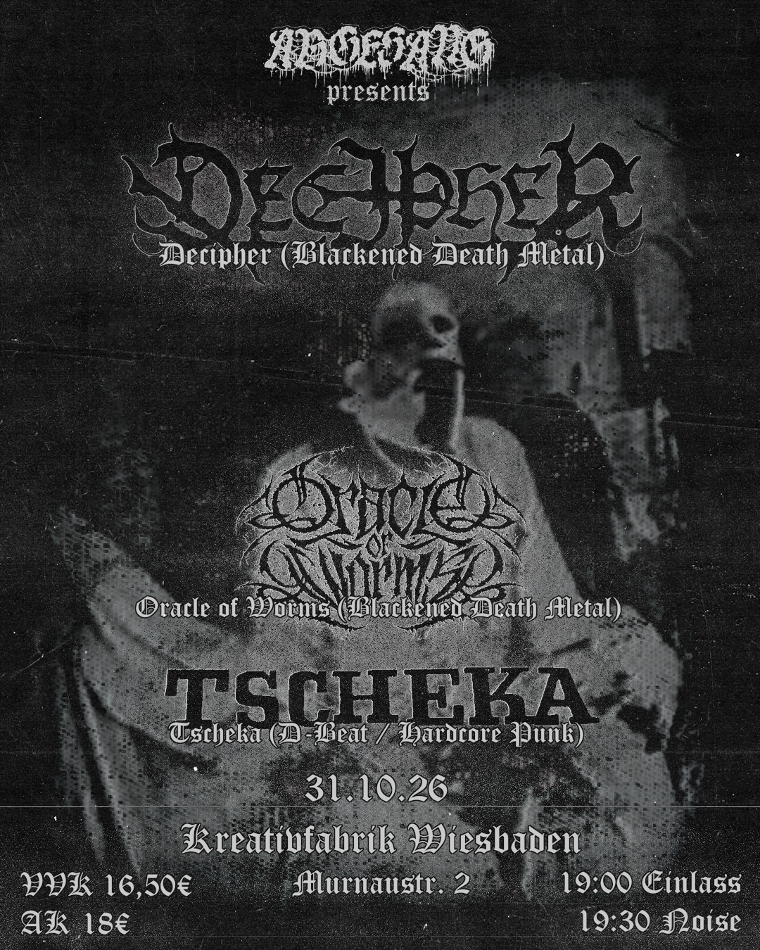 Veranstaltungsbild für Decipher / Oracle of Worms / Tscheka